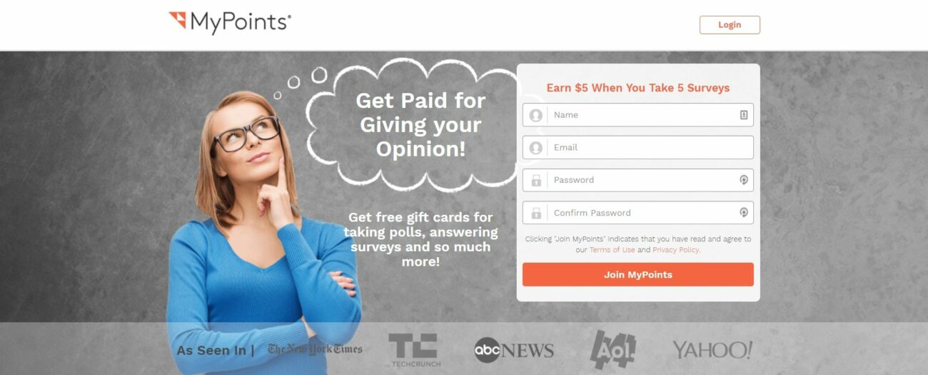 MyPoints Paid Surveys landing page