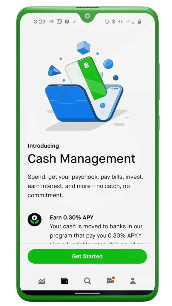 Robinhood Investing App Cash Management Screen