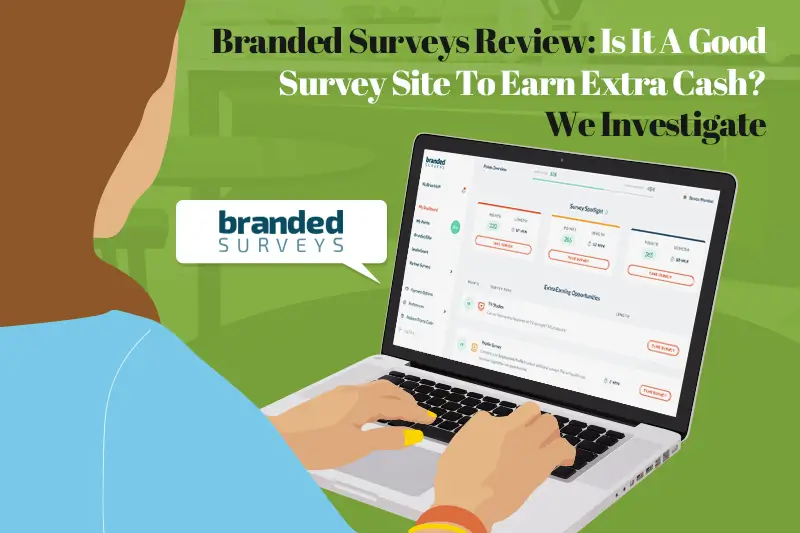 A person reading a Branded Surveys review online.